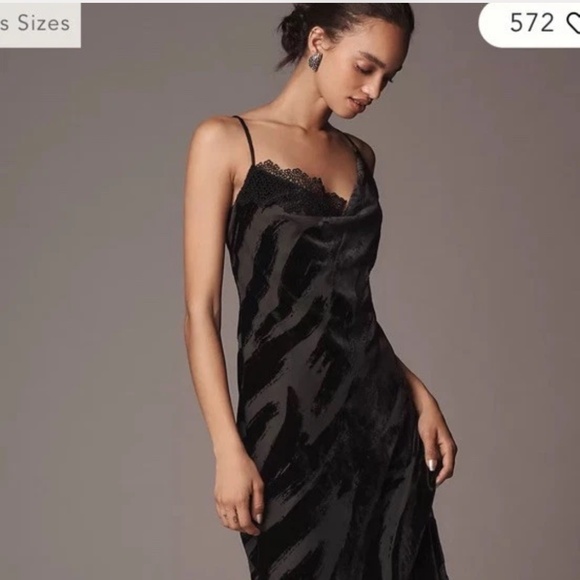 By Anthropologie Cowl-Neck Slip Dress Black Motif Midi M - Picture 1 of 4